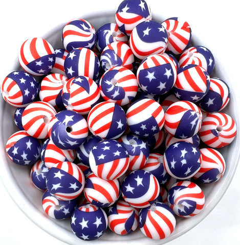 15mm Stars & Stripes Flag Silicone Beads