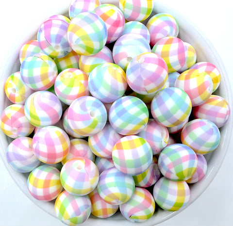 15mm Pastel Plaid Silicone Printed Beads