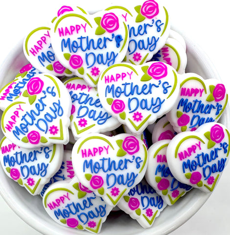 Happy Mother's Day Heart Silicone Focal Beads