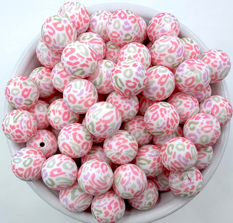 15mm Pastel Spring Leopard Print Silicone Beads