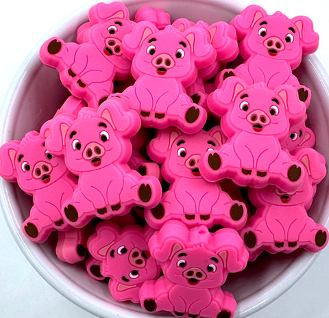 Hot Pink Pig Silicone Beads