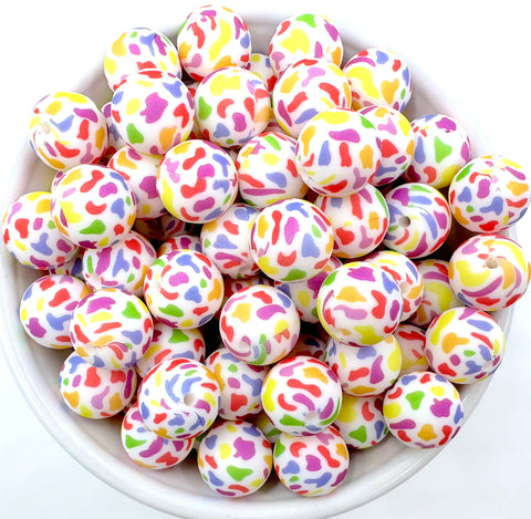 Bright Rainbow Leopard Silicone Beads-15mm