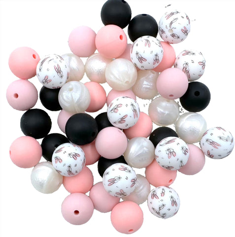 Ballet Silicone Bead Mix--White, Powder Pink, Black, Pink Quartz
