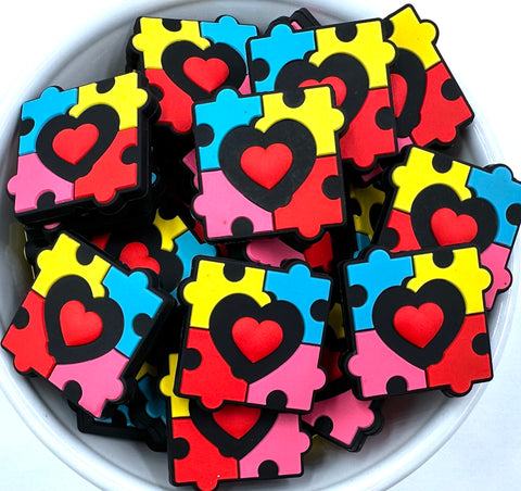 Autism Heart Puzzle Piece Silicone Focal Beads