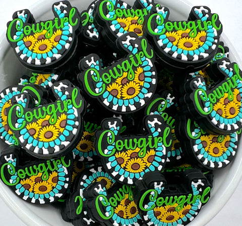 Cowgirl Horseshoe Western Silicone Focal Beads--Green