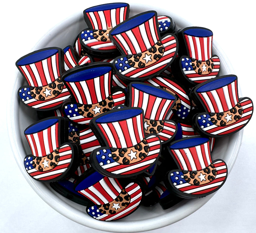 Red, White & Blue American Flag Hat Silicone Focal Beads