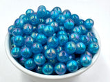 12mm Aqua Blue Illusion Glitter Acrylic Beads