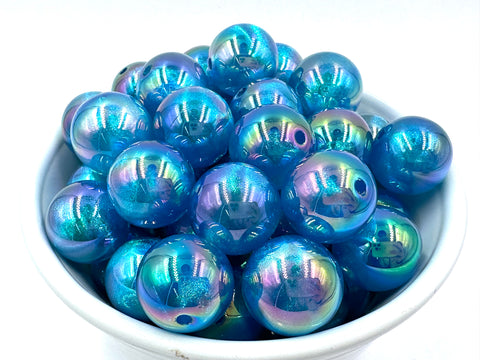 20mm Aqua Blue Illusion Glitter Arcylic Beads