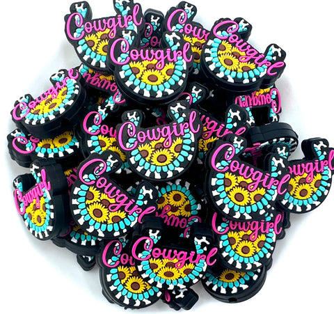 Cowgirl Horseshoe Western Silicone Focal Beads--Hot Pink