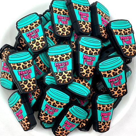 Nurse Fuel Coffee Cup Silicone Focal Beads--Turquoise