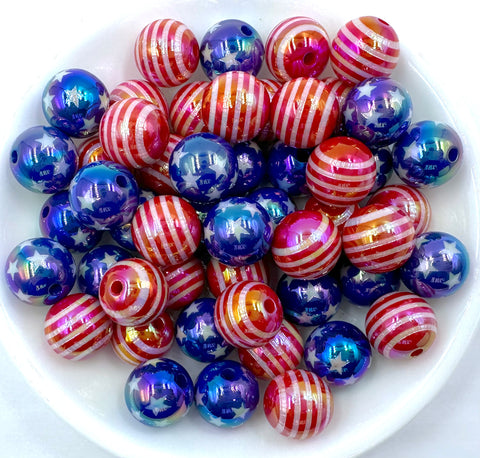 16mm AB Iridescent Stars & Stripes Chunky Beads