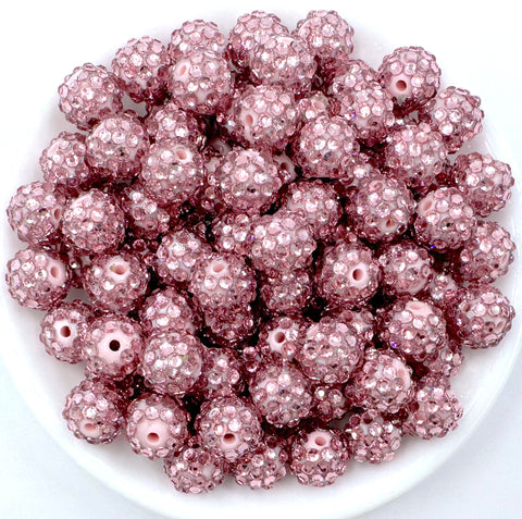 14mm Mauve Pink Sparkly AB Rhinestone Beads