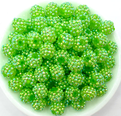 14mm Lime Green AB Rhinestone Beads