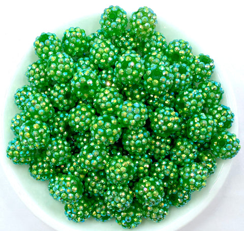 14mm Dark Green AB Rhinestone Beads