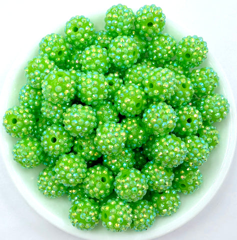 16mm Lime Green AB Rhinestone Beads