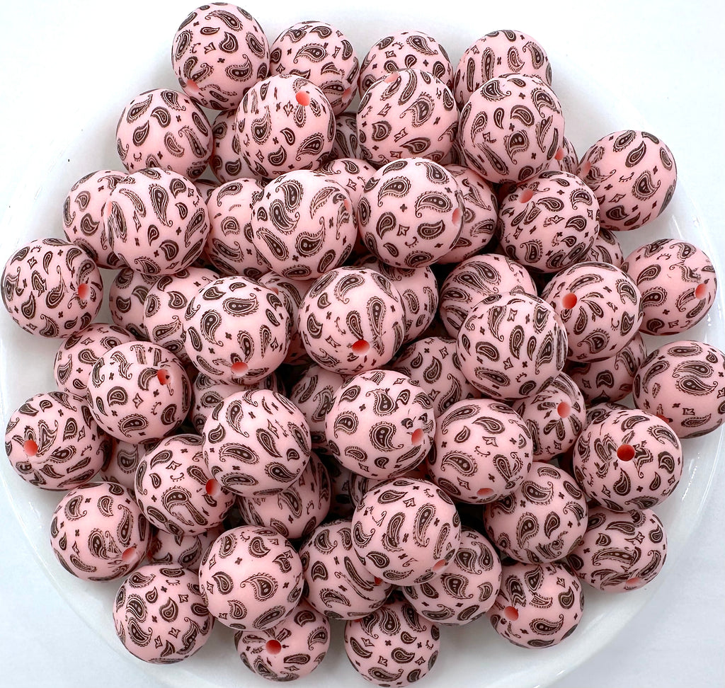 Pink Western Print Silicone Beads--15mm