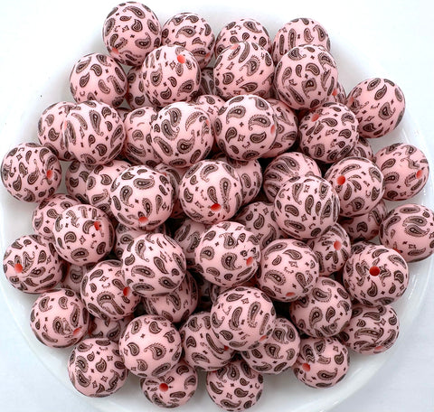 Pink Western Print Silicone Beads--15mm