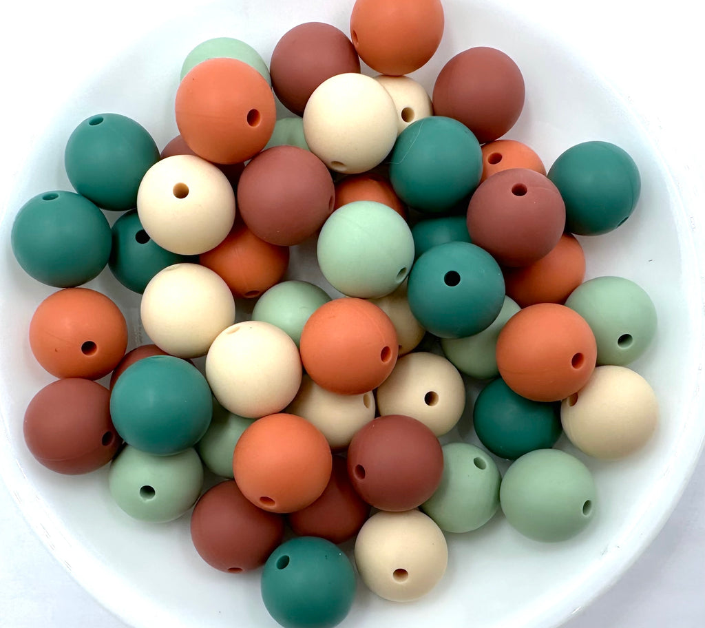 Western Boho Silicone Bead Mix-- Beige, Ginger, Mahogany, Smoky Mint, Pine Green