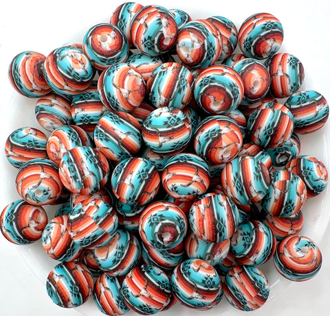 Western Skull Aztec  Print Silicone Beads--15mm