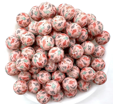 Western Cactus Print Silicone Beads--15mm