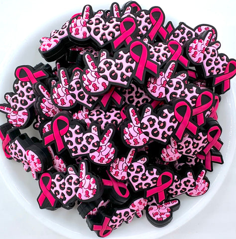 Peace Love Breast Cancer Awareness Ribbon Silicone Beads