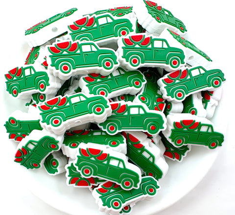 Watermelon Truck Silicone Focal Beads--Red