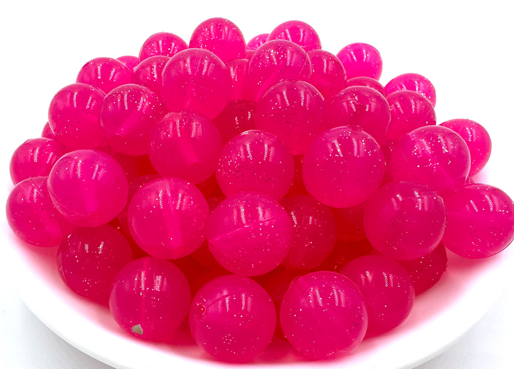 Hot Pink Sparkle Jelly Silicone Beads--15mm