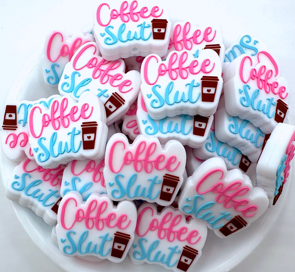 Coffee Slut Silicone Focal Beads--White