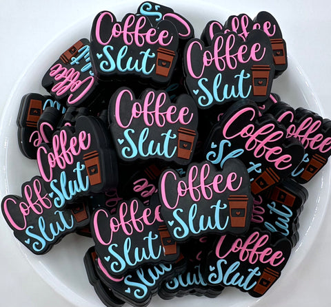 Coffee Slut Silicone Focal Beads--Black