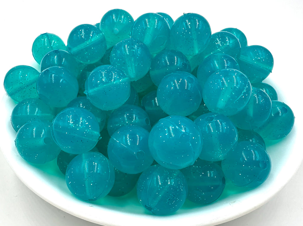 Teal Sparkle Jelly Silicone Beads--15mm