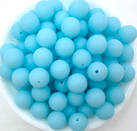 15mm Neon Light Blue Glow in the Dark Silicone Beads