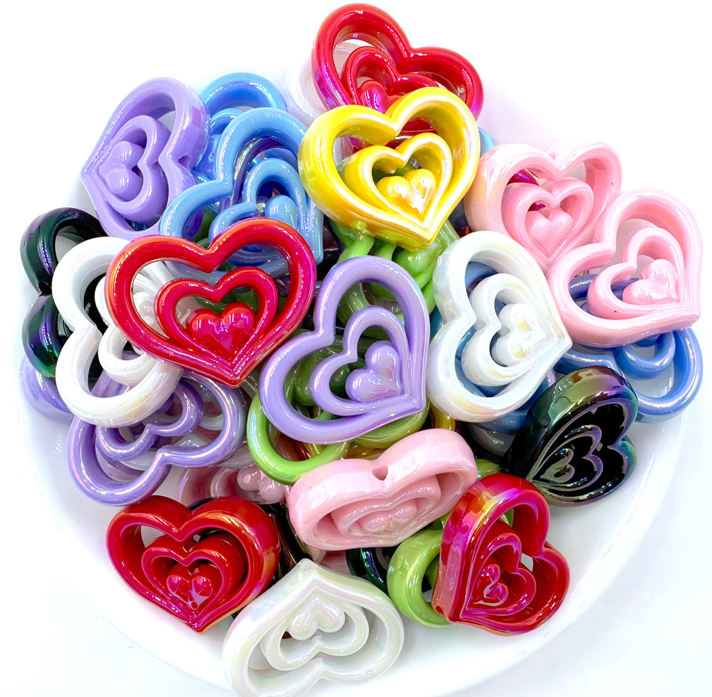 30mm AB Iridescent Triple Heart Chunky Beads