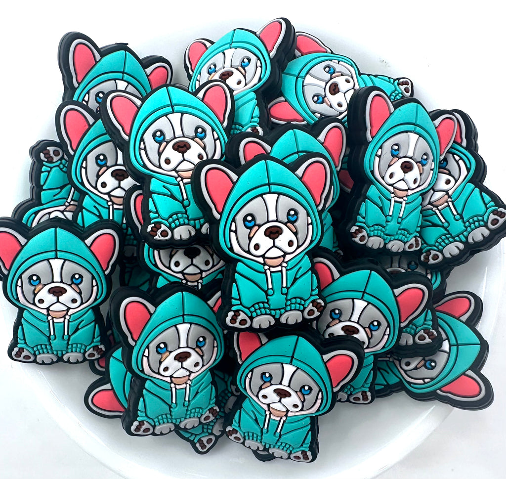 Sweatshirt Dog Silicone Focal Beads--Turquoise