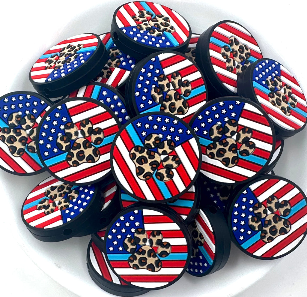 Leopard Paw American Flag Silicone Focal Beads