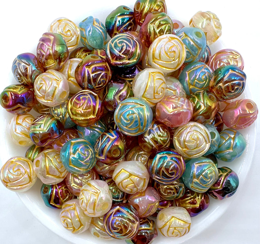 16mm AB Iridescent Rose Beads