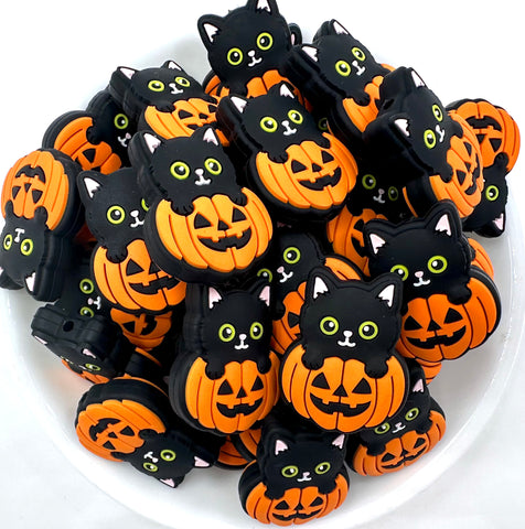 Black Cat & Pumpkin Silicone Focal Beads
