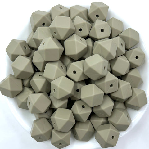 14mm Sage Gray Mini Hexagon Silicone Beads