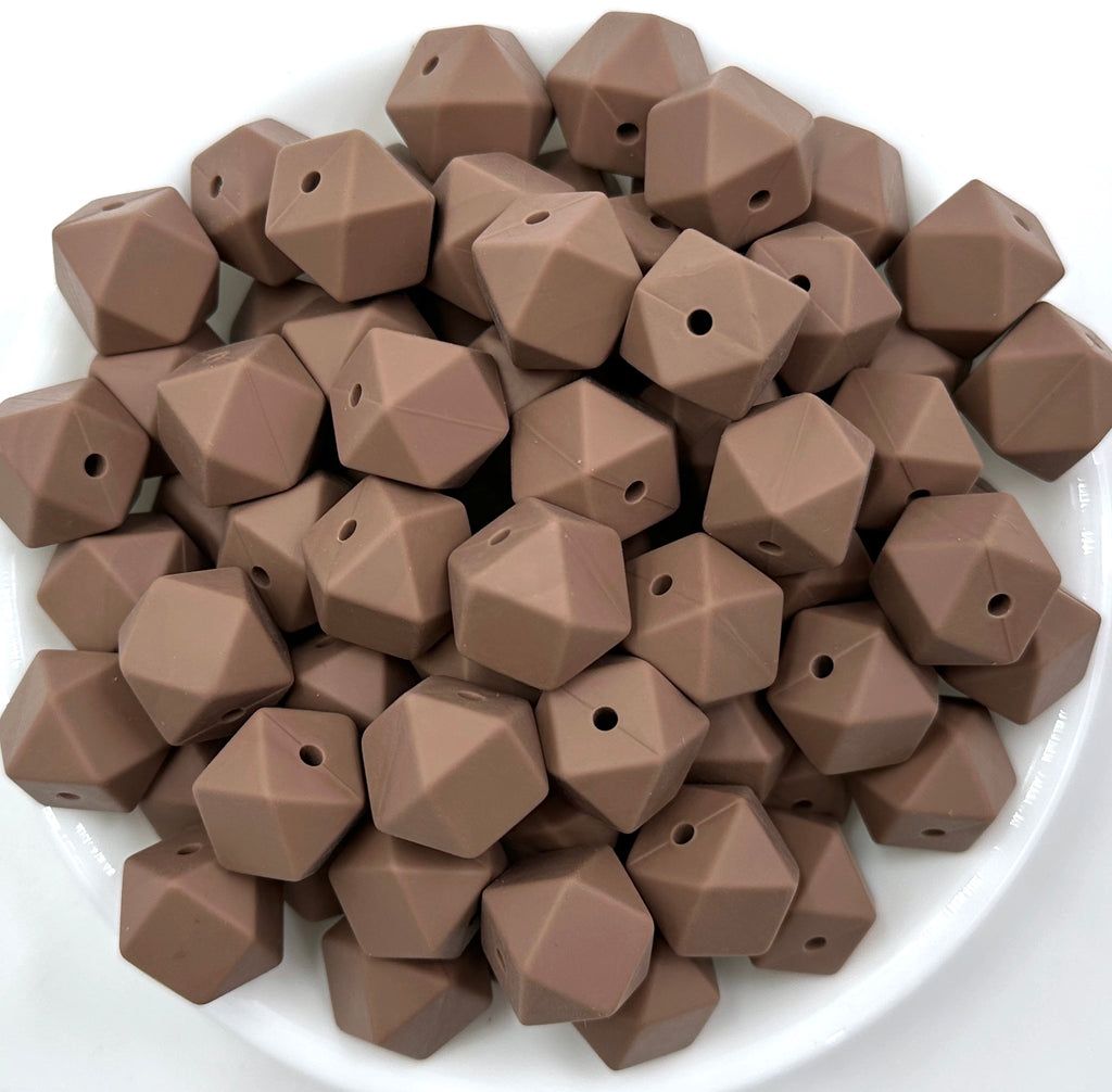 14mm Coffee Mini Hexagon Silicone Beads