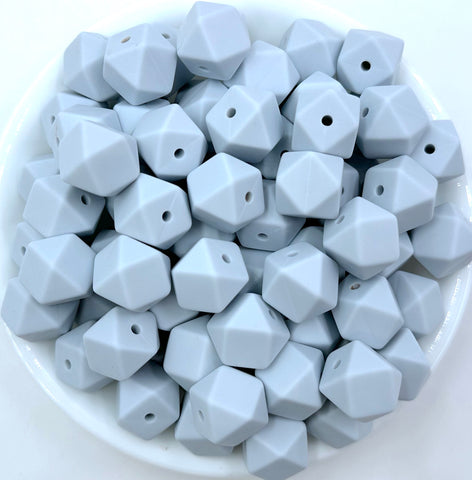 14mm Frost Blue Mini Hexagon Silicone Beads