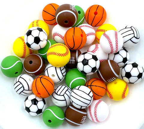 35 Sports Silicone Bead Mix--Baseball, Softball, Football, Soccer, Tennis, Basketball, Volleyball