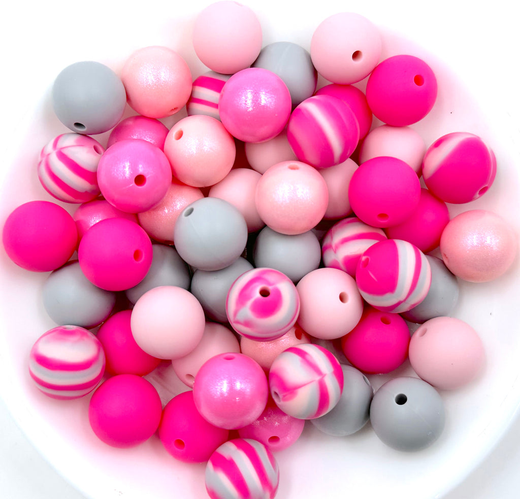 Pink Swirl Silicone Bead Mix--Ballet, Light Gray, Flamingo, Opal Quartz, Opal Perfectly