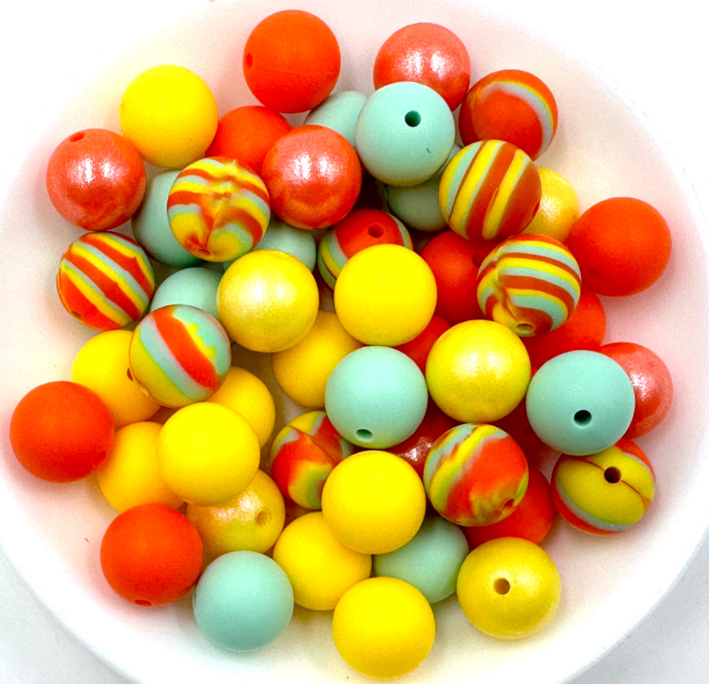 Orange Swirl Silicone Bead Mix--Mint, Yellow, Orange, Opal Yellow, Opal Orange