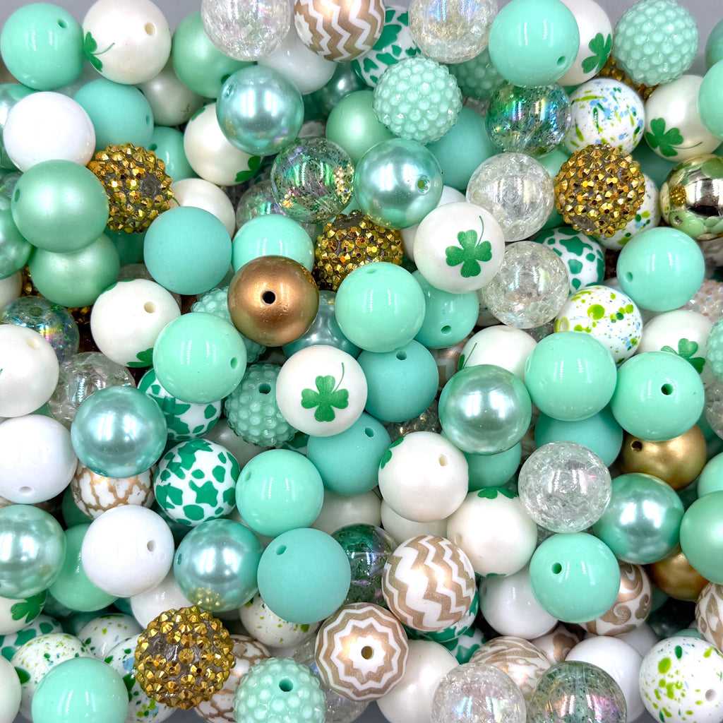 20mm Mint & Gold St. Patrick's Day Chunky Acrylic Bead Mix
