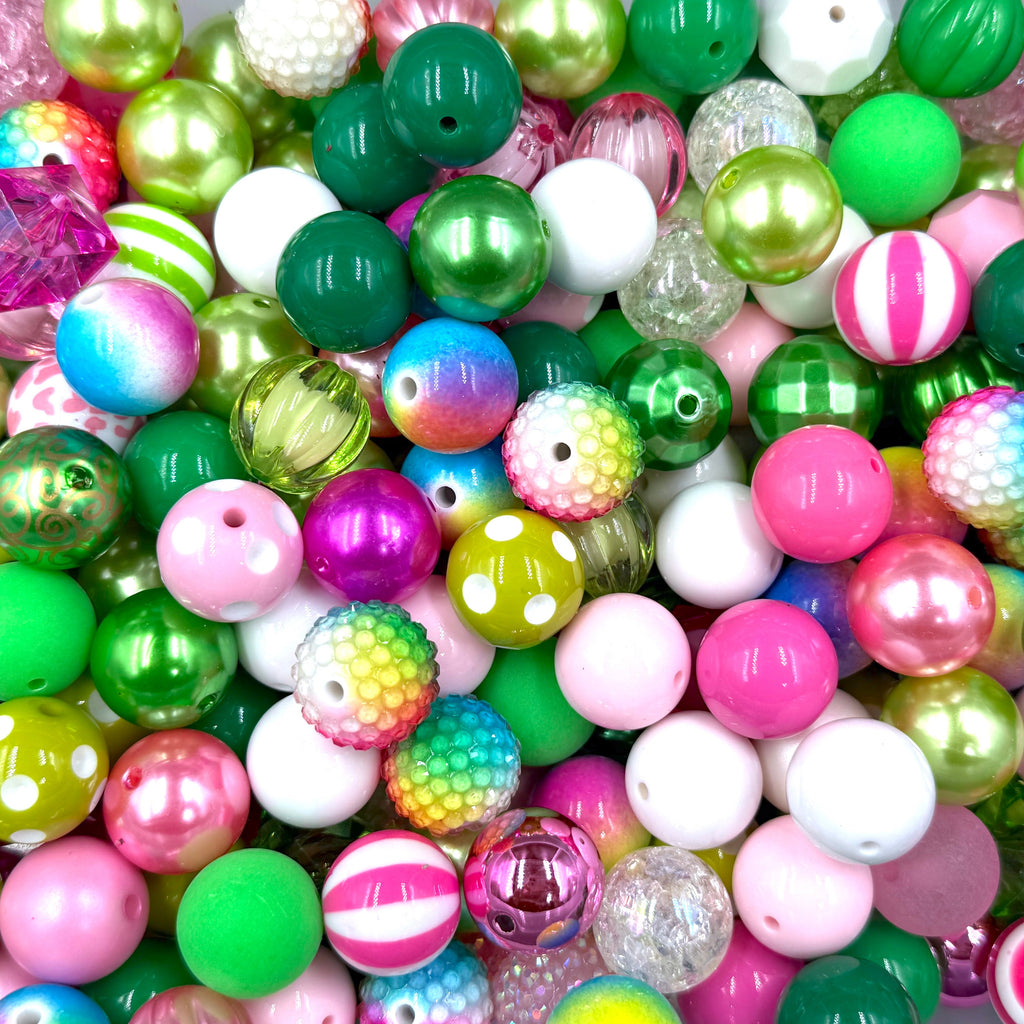 20mm Green & Pink Rainbow St. Patrick's Day Chunky Acrylic Bead Mix