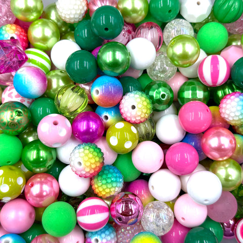 20mm Green & Pink Rainbow St. Patrick's Day Chunky Acrylic Bead Mix