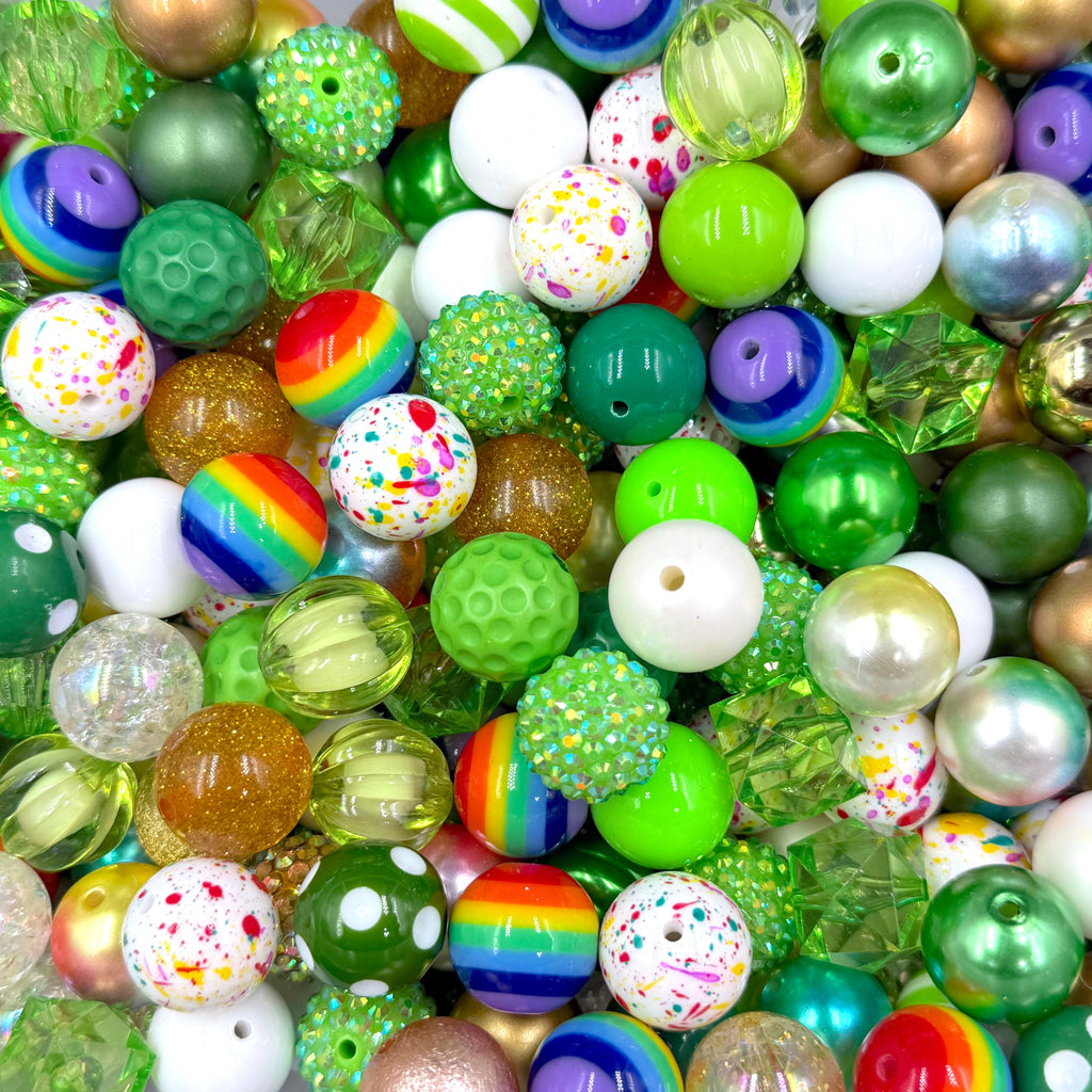 20mm Green & Gold Rainbow St. Patrick's Day Chunky Acrylic Bead Mix