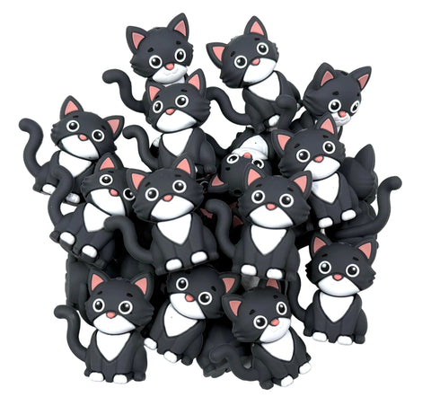 3D Dark Gray Cat Silicone Focal Beads