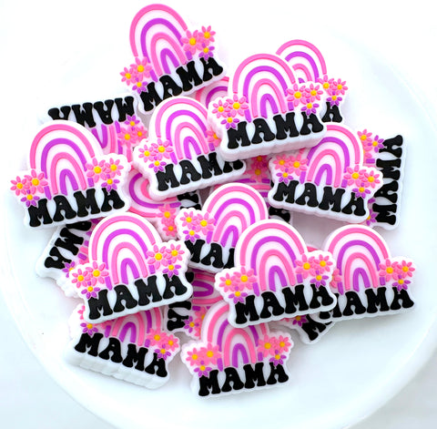 Mama Rainbow Silicone Focal Beads--Pink & Purple