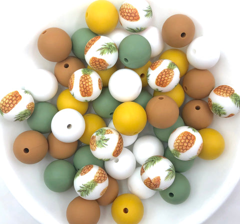 Pineapple Silicone Bead Mix--White, Sunflower Yellow, Green Tea, Toasted Coconut