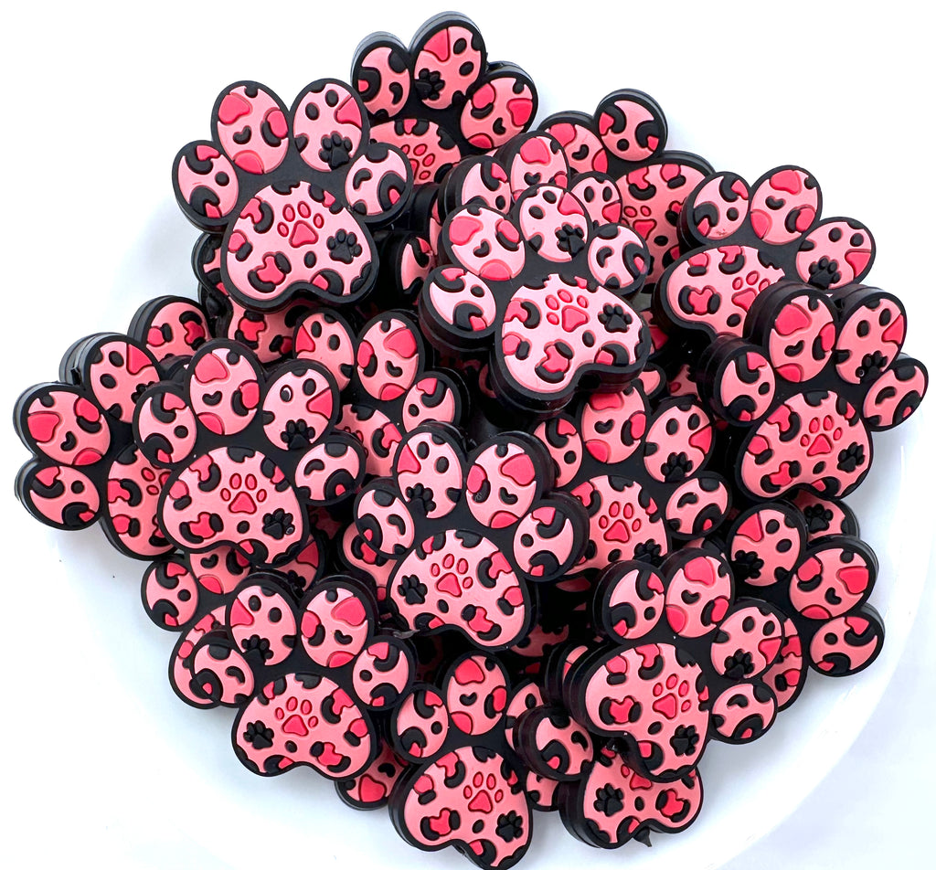 Paw Print Silicone Focal Beads--Shades of Pink